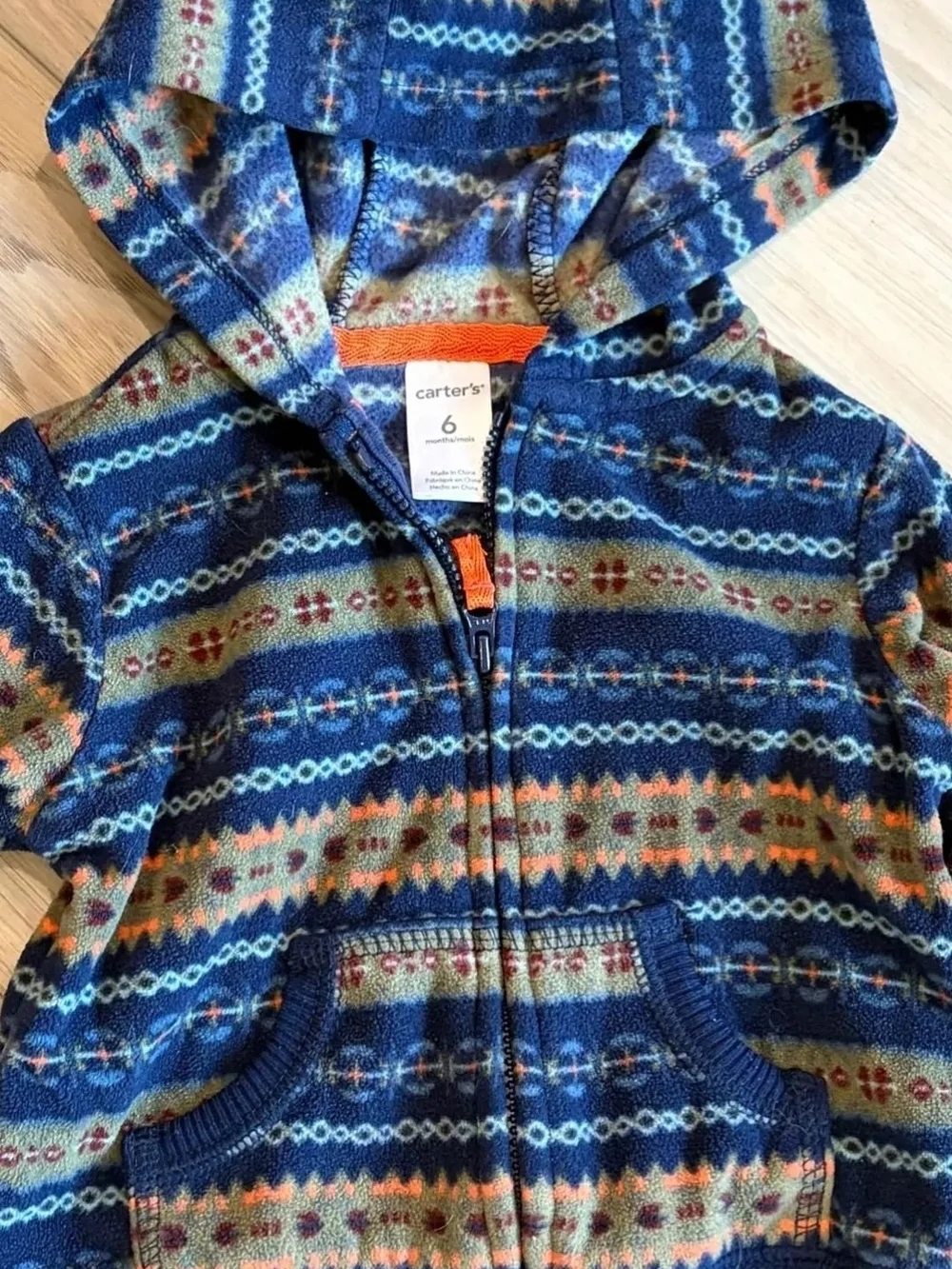 Carter's Baby Boy Aztec Geometric Fleece Hoodie - Size 6mos EUC